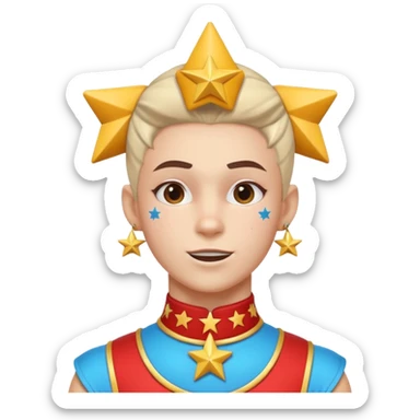 circus acrobat portrait, head and shoulders only, sporty costume collar, energetic expression, star accessories, 3D cartoon, mobile game icon style, clean background, no text, no watermark
 sticker