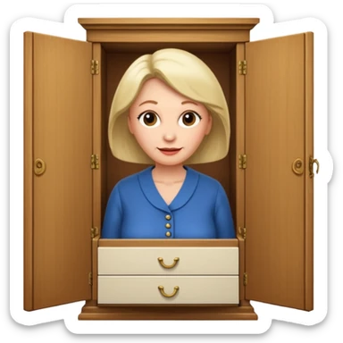 A character from the fairy tale Beauty and the Beast: the middle-aged lady (around 40 years old) who was turned into a wardrobe. She retains the wardrobe's original form, with an anthropomorphic face on the closed cabinet. sticker
