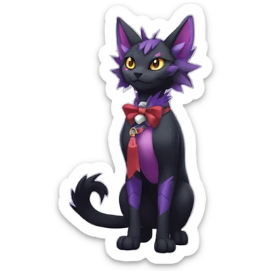cool cartoon anthro edgy distinguished ethereal elegant beautiful fantasy black purple red ethereal fantasy nargacuga-Noivern-cat-Fakemon collar harness bow tis full body sticker