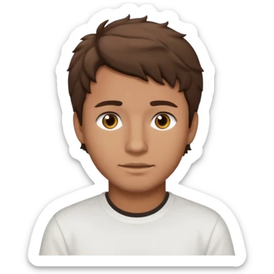 Homme brun cheveux court ondulé. Métisse. Yeux marrons très foncé. Avec t-shirt blanc sticker