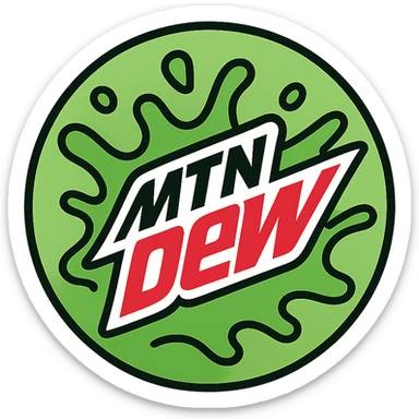 circular icon of Mountain Dew splash, vibrant green liquid, energetic motion, minimal background, beverage branding feel sticker