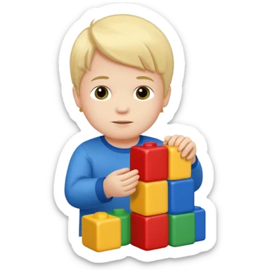 Toddler boy – stacking colorful building blocks.
 sticker
