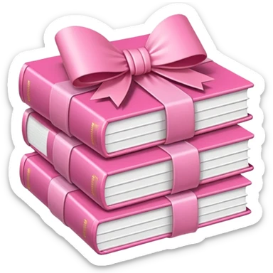 Pink Books stacked up and tied together by a white bow sticker