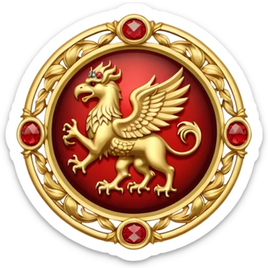 Golden griffin crest / brosch in a circle with red gems and no background sticker