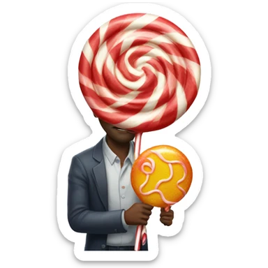 man trying to eat enormous lollipop sticker