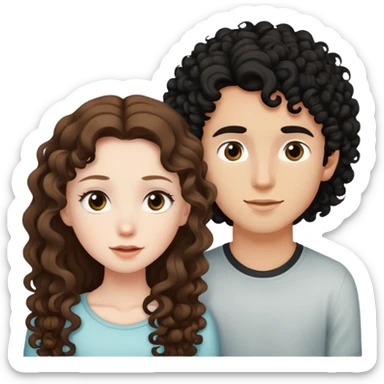 long light brown hair girl with pale skin and boy with black curly hair and tanned skin looking at each other sticker