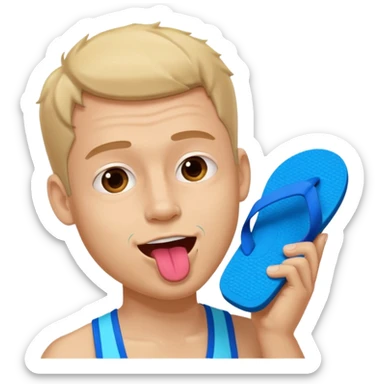 A man is licking a pair of flip-flops. sticker