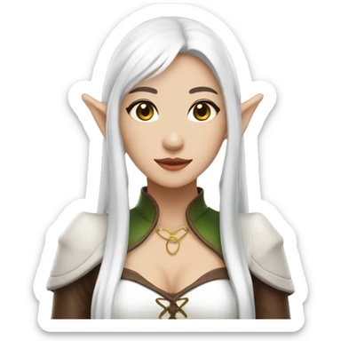 Asian feminine body slim long white hair elf leather costume sticker