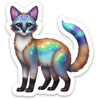 Colorful nebulae nebula starry galactical shiny tropical pale light fruity pastel white glorious iridescent divine exotic cute cool beautiful realistic antasy-caracal-civet-genet-sergal-vernid-Cacomistle-Trico-oncilla-animal-Fakémon-hybrid-fursona (full body) sticker