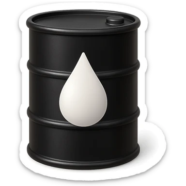 Сгенерируй мне в стиле детализированного емодзи черную бочку на которой нарисованна белая кампля капля, как логотип sticker