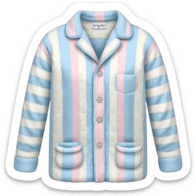 emoji of an isolated fluffy fleece pajama top with soft pastel 'vertical' stripes, plush fuzzy texture, light grey and pastel blue tones, button-down long sleeves, neatly folded flat-lay, no person, no body, no mannequin, cozy warm winter mood, soft shading sticker