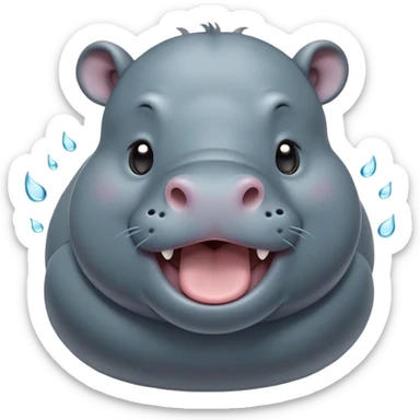 Cinematic Cute Yawning Hippo Portrait Emoji, Head tilted slightly with a dramatic, wide-open yawn, showcasing a soft, smooth slate-gray hide with gently drooping ears, round eyes barely open in drowsy contentment, Simplified yet irresistibly adorable features, highly detailed, glowing with a soft, cozy glow, high shine, relaxed yet expressive, stylized with a touch of aquatic charm, bright and endearing, soft glowing outline, capturing the essence of a sleepy yet affectionate hippo, so drowsy it feels like it could stretch out of the screen and curl up for a nap! sticker
