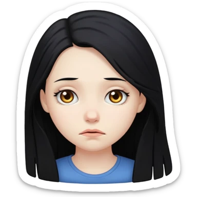 Pale girl with long black hair sad sticker