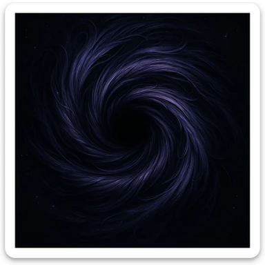 a black hole made of swirling hair, cosmic and mysterious, with strands forming a spiral, in a detailed and artistic style sticker
