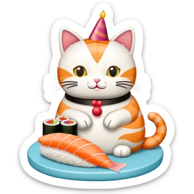cat with a birthday cake made out of sushi sticker