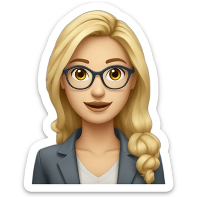 Una chica rubia de 25 años con pelo largo ondulado rubia con ojos azules tiene unas gafas hexagonales doradas y es it recruiter sticker