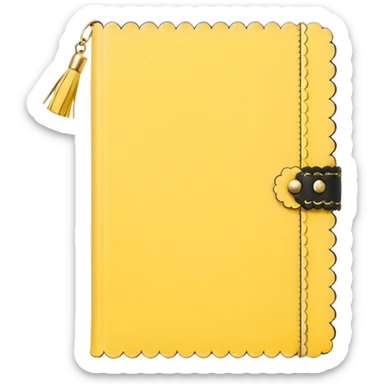 a soft yellow lemon color journal with scalloped edges, tiny gold dot details, and a small tassel charm, cozy and elegant stationery vibe sticker