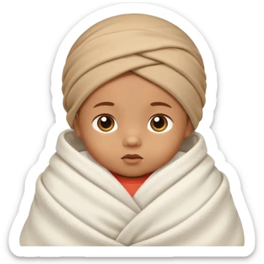 light brown skinned baby swaddled in a white blanket sticker