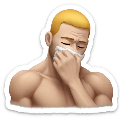 an mma fighter in pain covering his face sticker