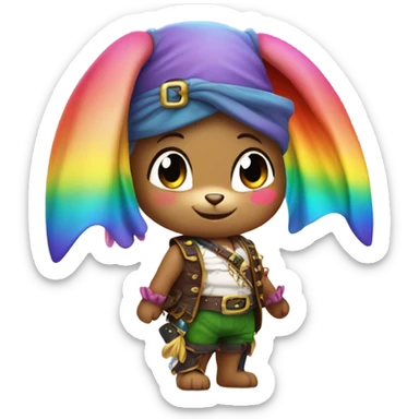 Rainbow fishtail rainbow bunny wearing rainbow pirate clothes sticker