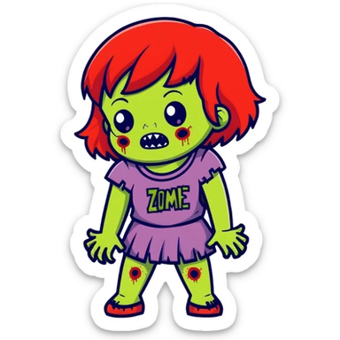 zombie girl with red hair and bangs sticker
