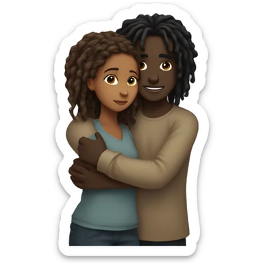 Brown girl with wavy hair hugging black boy who has dreads  sticker