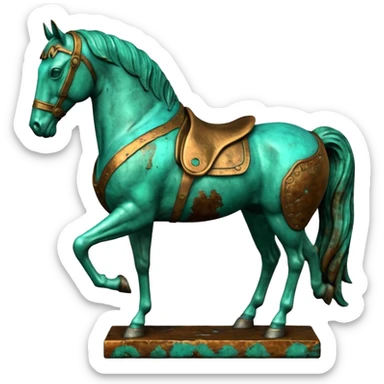 3D render of Bronze Horse Leg, heavily oxidized copper texture, verdigris patina,Fragment of a statue with patina, weathered bronze aesthetic, ancient decay, emoji style, isolated on white background --v 6.0. sticker