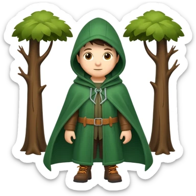 forest explorer hooded cloak object icon, green cloak with hood, leather straps, adventure vibe, 3D cartoon, mobile game icon style, centered, clean background, no text, no watermark
 
 sticker