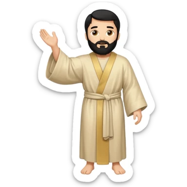 fullbody, head-to-toe, Jesus's apostle Thomas, black hair and black beard, both arms down, normal emoji style, facing left sticker