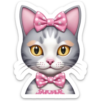 Evil Gray and white evil cat with a pink polka dot dress and with a pink polka dot bow on the Head  sticker