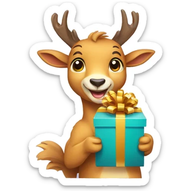 happy chamois holding gift with hooves sticker