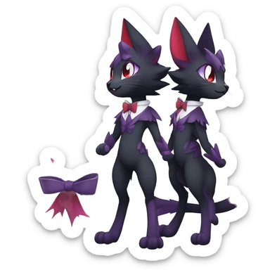  Cool cute kawaii edgy cartoon black purple red ethereal fantasy beautiful elegant nargacuga-Noivern-cat-Fakemon collar harness bow tie and bracers full body sticker
