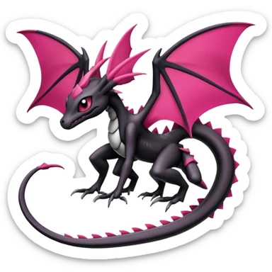 Magenta, black and white Meloetta-Flygon-Gorebyss-Salandit-Gargoyle-Pokémon-Fakémon-creature-fusion-hybrid sticker