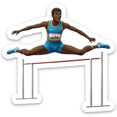 An icon showing a high jumper in mid-air, soaring over a bar in a track and field event. The background features a stadium with cheering fans, bright lights, and a clear blue sky. The athlete’s form captures the grace and power of the jump. Transparent background highlights the dynamic moment sticker