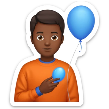 dark brown skin, orange sweater, hold blue balloon sticker