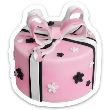 Pastel pink shaped birthday cake with black and white bows and flowers sticker