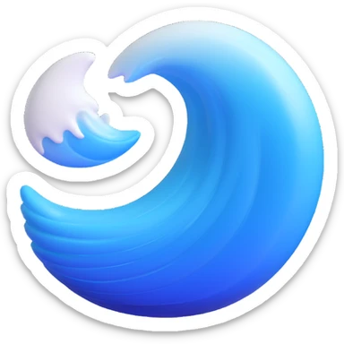 Make a wave emoji that looks exactly like the reference image, in iOS emoji style. 3D, shiny, smooth gradients, soft shadows, realistic wave shape, blue and white colors. sticker