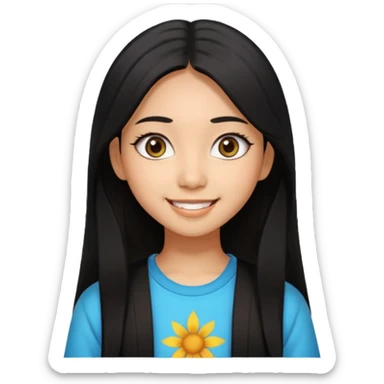 20 yr old asian woman hair trendy clothes center part big eyes big smile tanned skin straight black hair hippie part hair  sticker