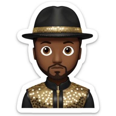 Will.i.am from Black Eyed Peas with dark brown hair, black sequin outfit  sticker