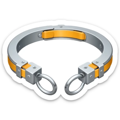 Minimalistic metallic handcuffs emoji, reflective metal, simple flat vector design, futuristic style sticker