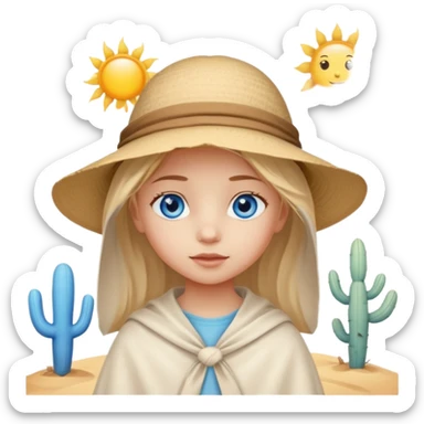 blue eyed desert girl child with creme cloth sticker