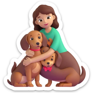 girl hugging dachshund sticker