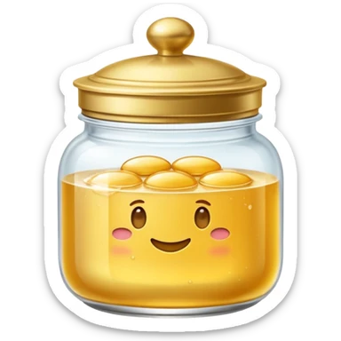 Diseña un emoji de un tarro de cristal elegante con una tapa dorada brillante. Dentro, una textura de mantequilla corporal batida con un suave remolino. Estilo lujoso y minimalista. sticker