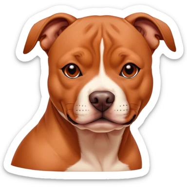 Cinematic Noble Red/Fawn Staffordshire Bull Terrier Portrait Emoji, Poised and regal, with a compact, muscular build and a sleek, well-groomed red/fawn Fur accented by subtle white markings, deep-set soulful dark eyes, Simplified yet sharp and sophisticated features, highly detailed, glowing with a soft, dignified glow, high shine, intelligent and loyal, stylized with an air of strength, focused and attentive, soft glowing outline, capturing the essence of a watchful and confident guardian, so majestic it feels as though it could stride out of the screen with effortless authority! sticker