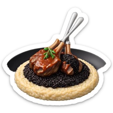 Lamb Shanks with Risotto Nero on a black plate sticker