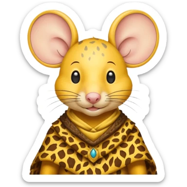 a jerry mouse wearing ancient animal skin cloth, half body, icon, yellow skin, spring sticker