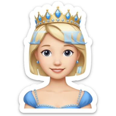 Princess in Blue Dress with Tiara, short Blonde Hair sticker