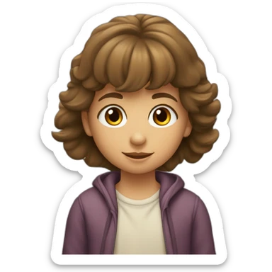 Gemelod Niño y niña de 8 años, el niño pelo castaño claro y la niña pelo castaño oscuro rizado sticker