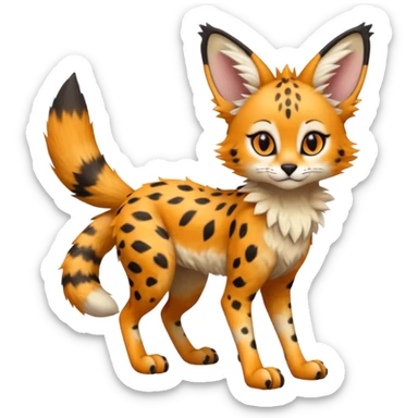 Big-eared big-eyed cute realistic animalistic feral digitigrade 4-legged anime-styled Sergal-Serval-hybrid-fusion-creature-animal, full body sticker