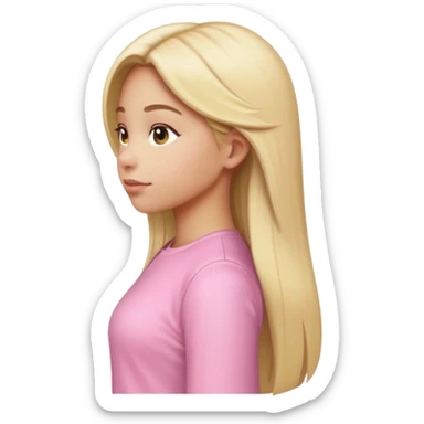 girl in light pink clothes, blonde with long straight hair, side view, pose, Apple emoji style, variation 4 sticker